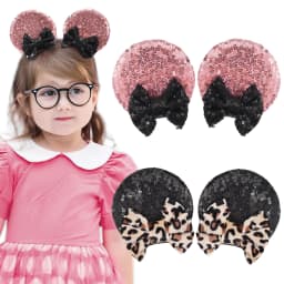 4Pcs Sequin Mouse Ears Hair Clips Glitter Hair Bows Cute Mice Ears Hair Clip Barrettes for Women Girls Hair Accessories for Part