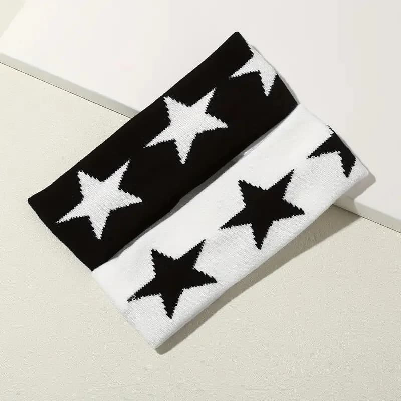 Five-Pointed Star Knitted Wide Headband: Trendy for Women, Kawaii Aesthetic Hairband Style, Daily Office Party Holiday Gift