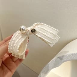 Bow Side Hair Clips: Elegant Fabric Hair Clips with Pearl Details, Versatile for Daily Wear