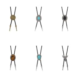 Vintage Artistic Bolo Tie Necklace Antique Silver Turquoise Inlaid Retro Tie Necklace Round Disc Personality