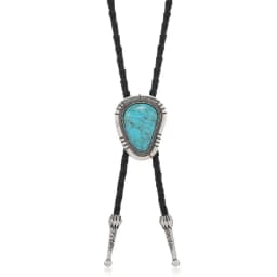 Vintage Artistic Bolo Tie Necklace Antique Silver Turquoise Inlaid Retro Tie Necklace Round Disc Personality