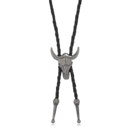 Vintage Artistic Bolo Tie Necklace Antique Silver Turquoise Inlaid Retro Tie Necklace Round Disc Personality