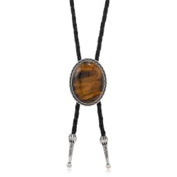 Vintage Artistic Bolo Tie Necklace Antique Silver Turquoise Inlaid Retro Tie Necklace Round Disc Personality