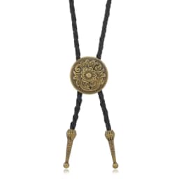 Vintage Artistic Bolo Tie Necklace Antique Silver Turquoise Inlaid Retro Tie Necklace Round Disc Personality