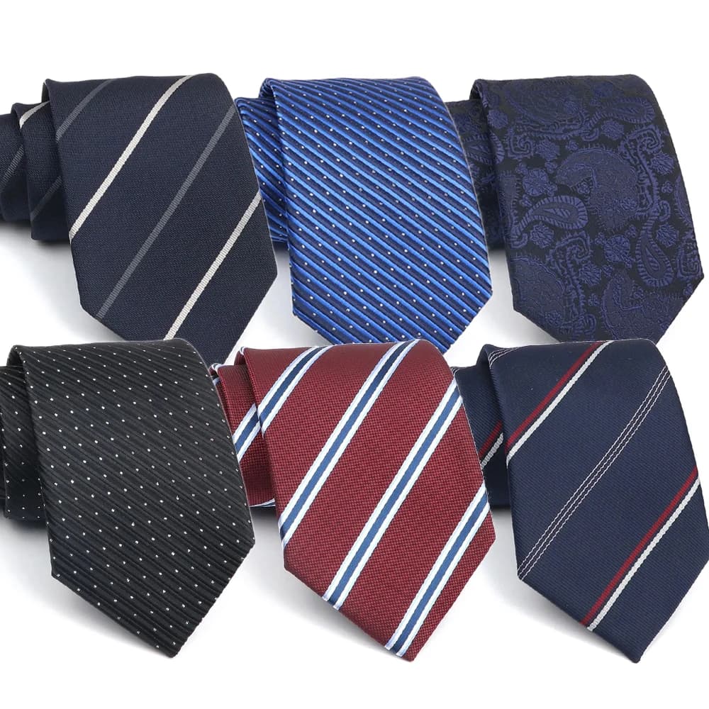 Men's Polyester 8cm Ties Vintage Navy Blue Striped Paisley Pattern Jacquard Weave Necktie Business Wedding Party Accessory Gift