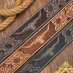 Men Western Pattern Embossed Belt Blank Strap, No Buckle Retro Cowboy Pu Leather Belt Replacement Strap