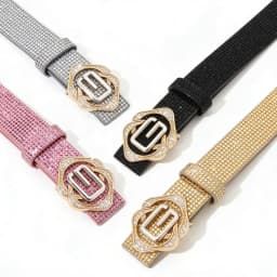 Women's Shiny Rhinestone Belt, Luxurious Crystal G-Type Buckle Belt, Perfect for Dresses and Jeans, Y2K Style Hip Hop Party Belt
