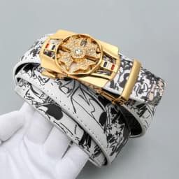 Men's Fashionable Automatic Belt with Rotating Buckle,Graffiti printPUBelt,Luxurious casual belt suitable for jeans and trousers