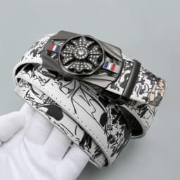 Men's Fashionable Automatic Belt with Rotating Buckle,Graffiti printPUBelt,Luxurious casual belt suitable for jeans and trousers