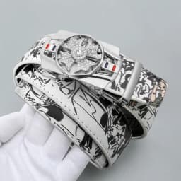 Men's Fashionable Automatic Belt with Rotating Buckle,Graffiti printPUBelt,Luxurious casual belt suitable for jeans and trousers