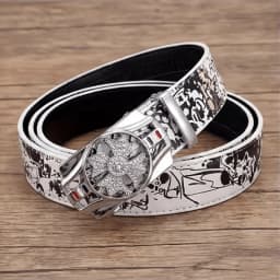 Men's Fashionable Automatic Belt with Rotating Buckle,Graffiti printPUBelt,Luxurious casual belt suitable for jeans and trousers