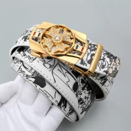 Men's Fashionable Automatic Belt with Rotating Buckle,Graffiti printPUBelt,Luxurious casual belt suitable for jeans and trousers