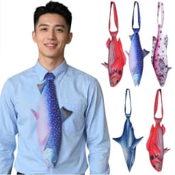 3D Fish Fish-shaped Men's Tie Animal Pattern Lifelike Kitten Necktie Satin Fabric Novelty Creative Neck Tie For Party Wedding