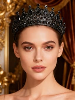 Retro Palace-Style Blue Diamond Crown Headband with Black Base, European and American Luxury Party Hair Accessory, Sparkling Headpiece for Evening Events