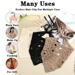 Hollow Crochet Headband for Women, 1 Piece Bohemian Triangle Headband, Adjustable Non-Slip Headband, Vintage Hair Scarf, Knitted Headband for Tying Back Hair, Black Beige Khaki