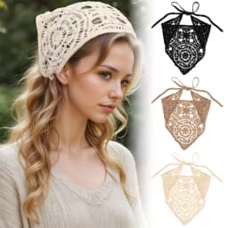 Hollow Crochet Headband for Women, 1 Piece Bohemian Triangle Headband, Adjustable Non-Slip Headband, Vintage Hair Scarf, Knitted Headband for Tying Back Hair, Black Beige Khaki