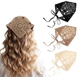 Hollow Crochet Headband for Women, 1 Piece Bohemian Triangle Headband, Adjustable Non-Slip Headband, Vintage Hair Scarf, Knitted Headband for Tying Back Hair, Black Beige Khaki