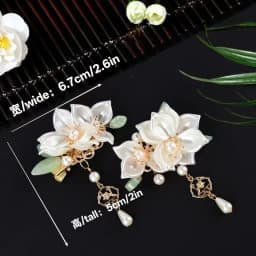 Tea Flower Hanfu Ancient Style Hair Accessories Set with Tassel Hairpin Plum Blossom Comb Step-Rock Edge Clip for Girls