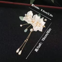 Tea Flower Hanfu Ancient Style Hair Accessories Set with Tassel Hairpin Plum Blossom Comb Step-Rock Edge Clip for Girls