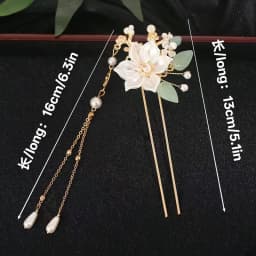 Tea Flower Hanfu Ancient Style Hair Accessories Set with Tassel Hairpin Plum Blossom Comb Step-Rock Edge Clip for Girls