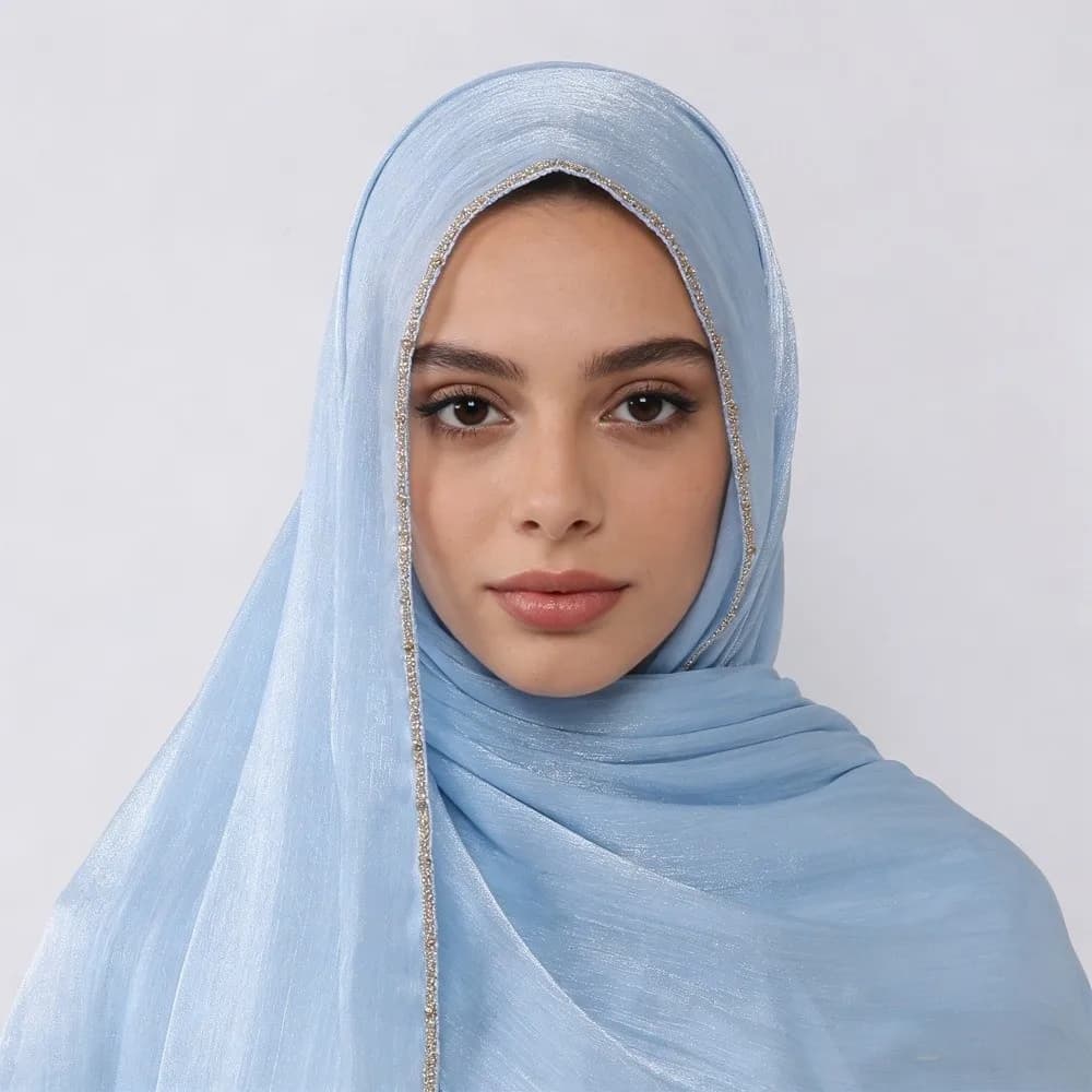 High Qulaity Solid Color Silk Scarf Shining Unilateral golden chain Chiffon Hijab Veil Long Chiffon Sunscreen Headscarf Outdoor