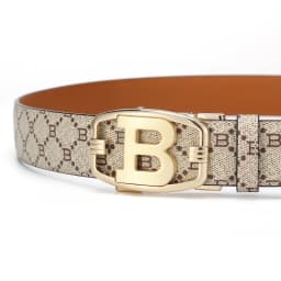 Men's B Letter Automatic Buckle Belt Monogram Print PU Leather Waist Belt for Business Casual Jeans