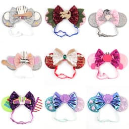 Disney Cartoon Mouse Ears Adjustable Headband For Women Sequin Bows Headwear Birthday Party Princess Cosplay Costume For Adult