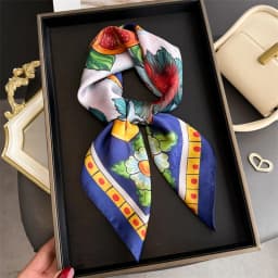 Lemon Print Silk Square Scarf Women Luxury Soft Satin Kerchief Thin Neck Scarf Fashion Sunscreen Headscarf For Women Bag Ribbon