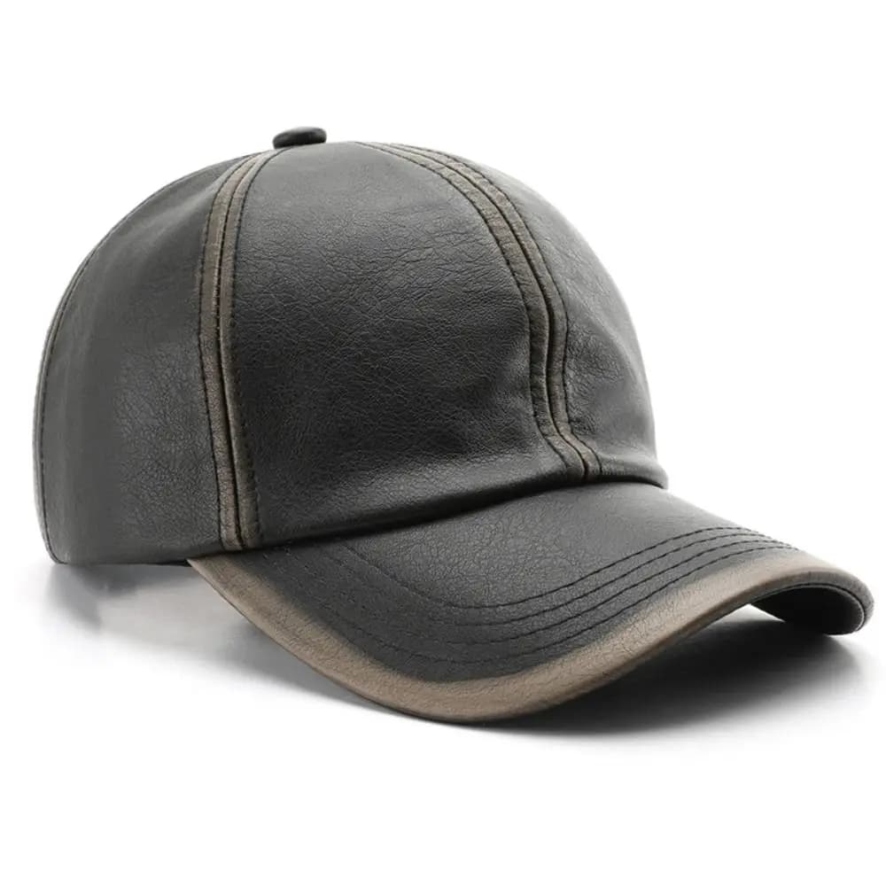 Retro Adjustable Faux Leather Baseball Cap Distressed Casual Washed Leather Dad Hat Sun Hat Women Men