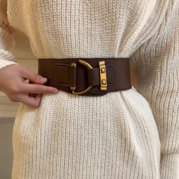 Retro-Style Rivet Buckle Wide Belt, Elastic Design, Lightweight Material, Suitable for Dresses, Coats, Suits, Waist Cinchers, One-Size-Fits-All