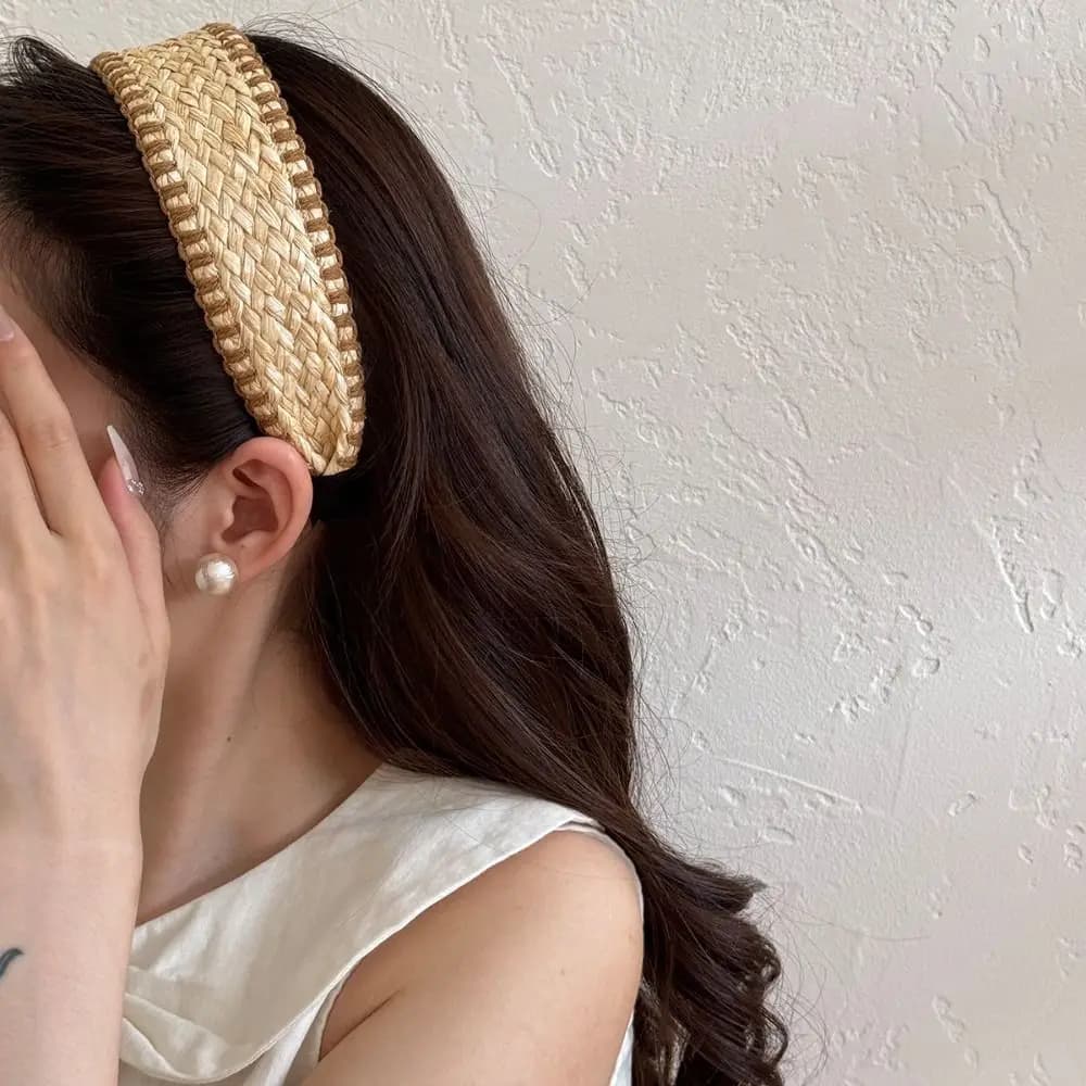 Wide Edge Straw Weave Headband Bohemia Vacation Style Raffia Grass Hairband Woven Korean Style Bohemian Style Hair Hoop Headwear