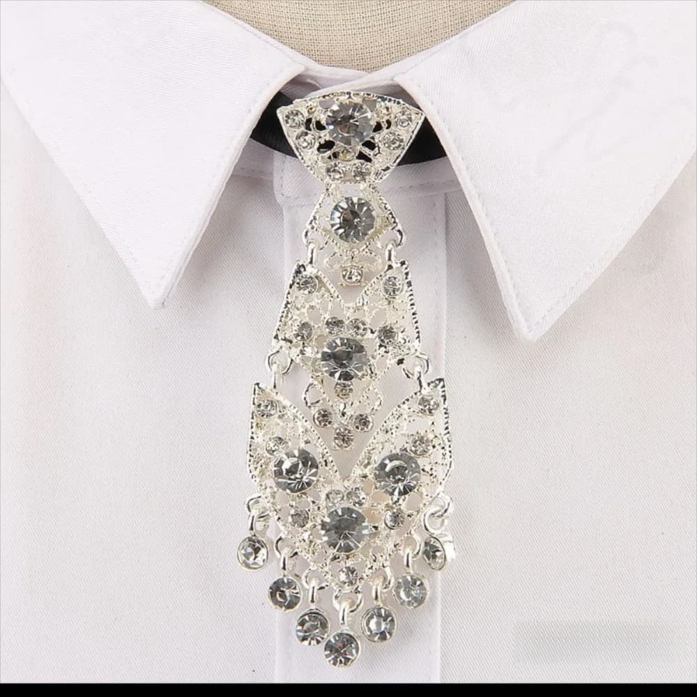 Special Adjustable Rhinestone Tie Short Length Fashion Crystal Neckties Shining Metal Short Tie Wine Party