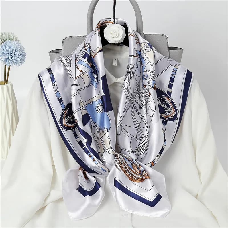 90*90cm Women Square Silk Scarf Luxury Brand Bandana Large Hijab Shawl Neckerchief Print Headband Female Foulard Wraps Scarves