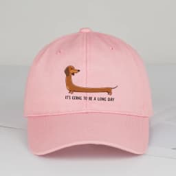 Fun Dachshund “Long Day” Printed Baseball Cap – Adjustable, Sun-Protective, Casual Streetwear, Unisex Soft-Peak Dad Cap