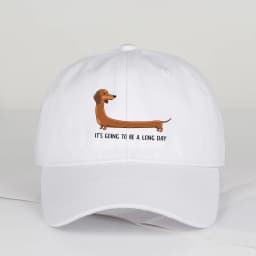 Fun Dachshund “Long Day” Printed Baseball Cap – Adjustable, Sun-Protective, Casual Streetwear, Unisex Soft-Peak Dad Cap