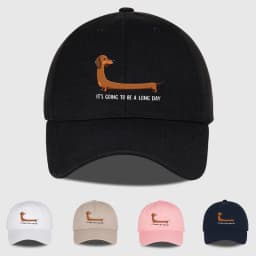 Fun Dachshund “Long Day” Printed Baseball Cap – Adjustable, Sun-Protective, Casual Streetwear, Unisex Soft-Peak Dad Cap