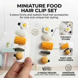 Simulated Food Hair Clips Mini Food Shape Hair Clips Set Rice Egg Corn Snack Style Barrettes Hairpin Headdress Hair Accessories