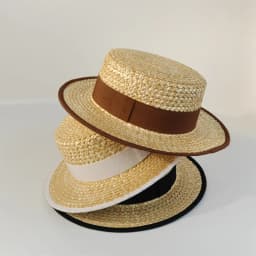 Classic French Straw Boater Hat wheat Women Men Flat Top Sun Cap Summer Beach Vacation Breathable Elegant Ribbon Band Panama Hat