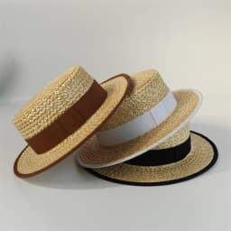 Classic French Straw Boater Hat wheat Women Men Flat Top Sun Cap Summer Beach Vacation Breathable Elegant Ribbon Band Panama Hat