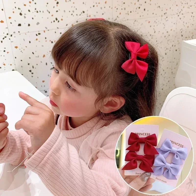 2Pcs Kids Red Bows Hair Clips for Baby Girls Handmade Ribbon Bowknots Hairpins Barrettes New Year Christmas Hair Accessories