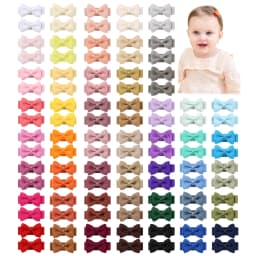 BABY BOWS 100Pcs 1.2'' Ribbon Hair Bows Clips for Baby Girls Candy Color Bowknot Hairpins Headwear Toddlers Hair Accessories