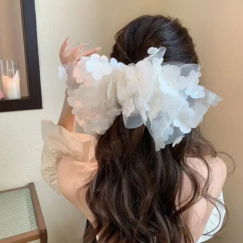 1 Pcs Ladies' Hair Clip Sweet Mesh Lace 3D Big Bow Elegant Cute Hair Pins Fashionable Gentle Versatile Hair Accessories For Girl