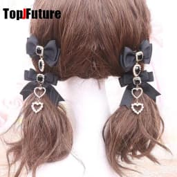 Korean Gothic Lolita Hair Clips Y2K Girl Bobby Pin Harajuku Women Cosplay Bow Jewelry Hairpin Headdress Dual Horsetai Hairgrip