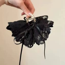 1pc Korean Style Elegant Butterfly Knot Ribbon Embroidered Lace Hair Claw, Women's Back Head Ponytail Clip Half-Up Shark Clip