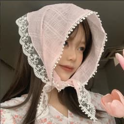 Ins Women Headscarf French Pastoral Style Sweet Lace Bandana Bohemia Triangle Strap Hair Headscarf Hat Travel Headband Headwear