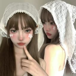 Ins Women Headscarf French Pastoral Style Sweet Lace Bandana Bohemia Triangle Strap Hair Headscarf Hat Travel Headband Headwear