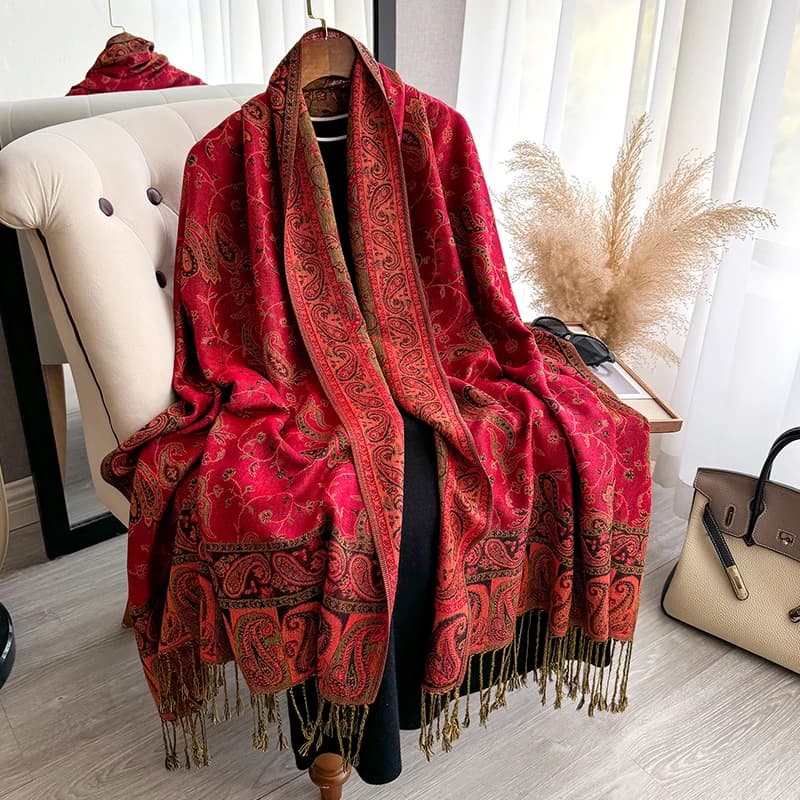 Tassel Blanket Design Thick Pashmina New Winter Warm Shawl Wrap Paisley Pattern Scarf Women Neckerchief Poncho Stoles 2025