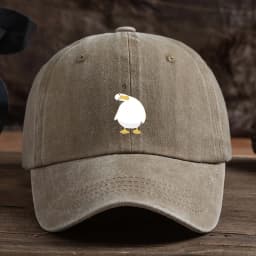 Cute duck print baseball cap with adjustable snap button, breathable fabric, outdoor casual headpiece