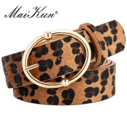 Maikun New Leopard Women's Belt Gold Irregular Alloy Pin Buckle Belt Fashion Versatile PU Belt 3.7cm Width