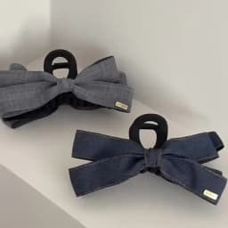 1pc Korean-style fashionable denim bow hair claw, 2025 new fashion sense hair clip large shark clip hair accessory for women